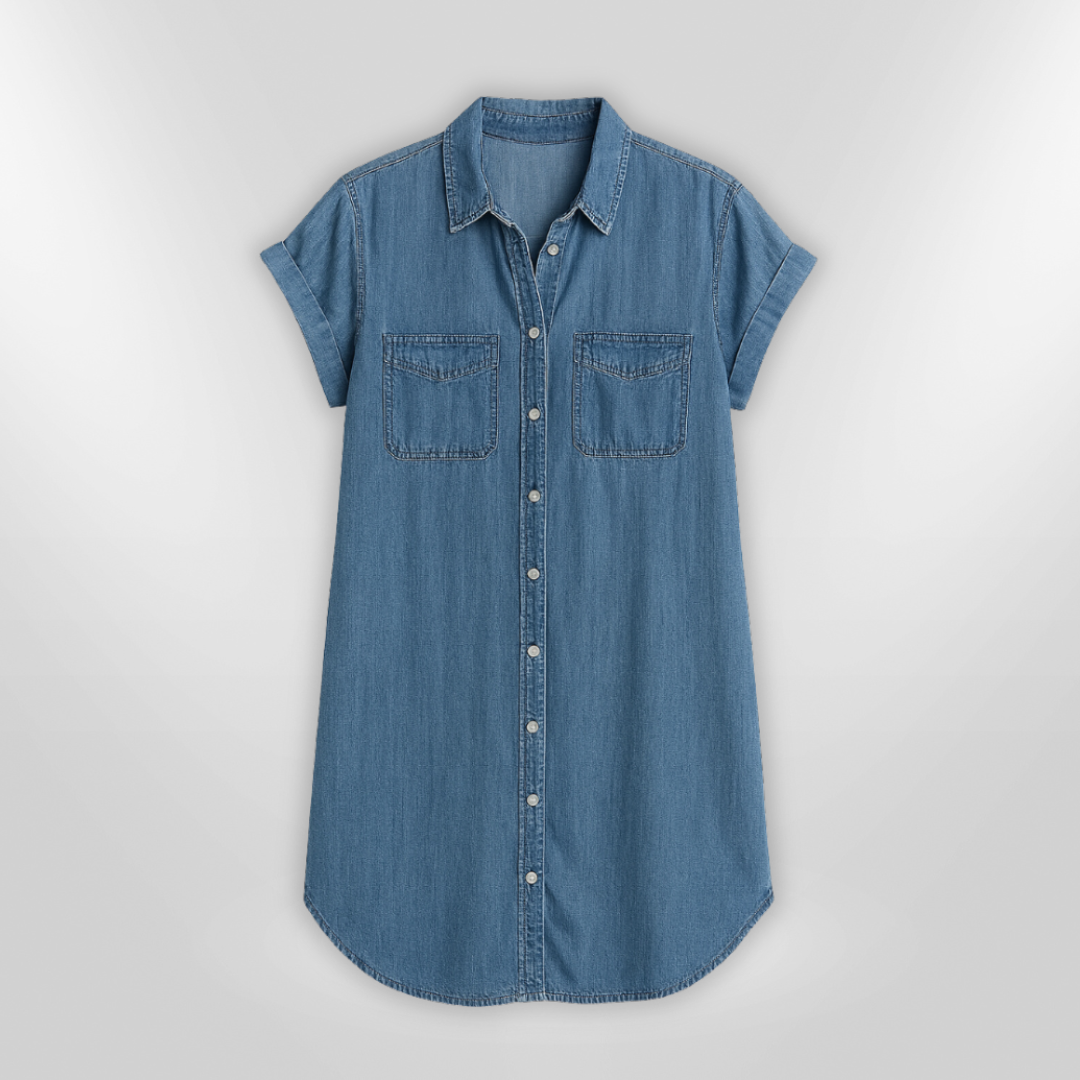 Dames Denim Jurk Casual Met Knopen Zacht Ademend Denim 3