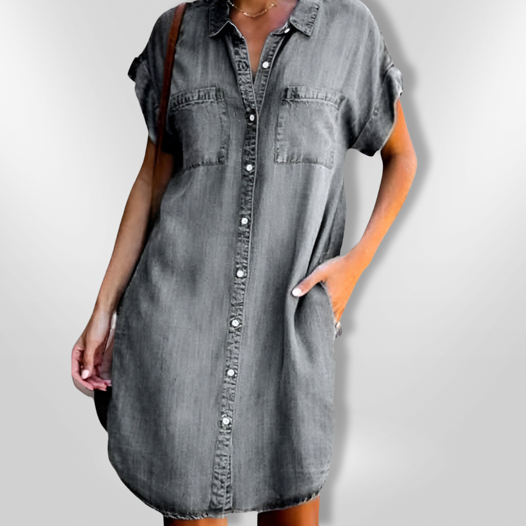 Dames Denim Jurk Casual Met Knopen Zacht Ademend Denim 5