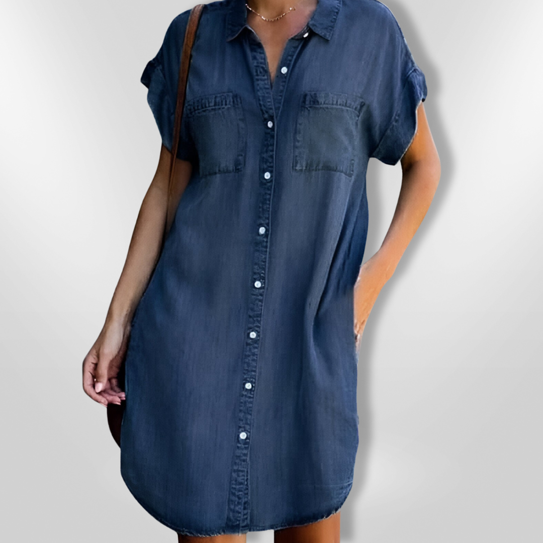 Dames Denim Jurk Casual Met Knopen Zacht Ademend Denim 6