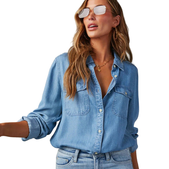 Dames Denim Shirt Lange Mouwen Chique Stijl 0