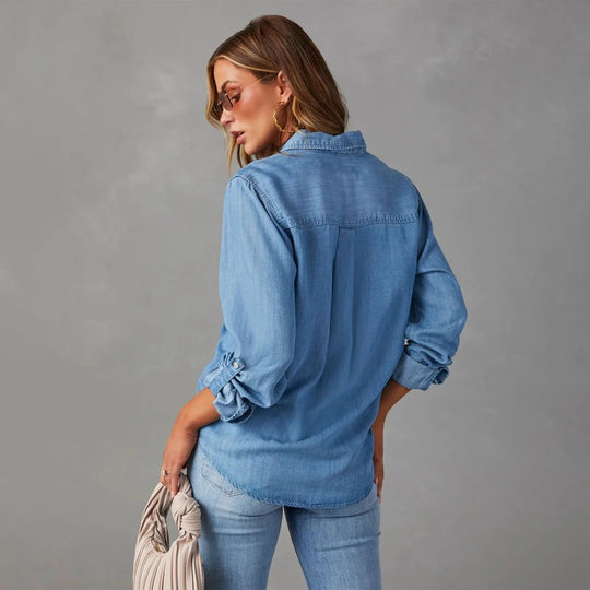 Dames Denim Shirt Lange Mouwen Chique Stijl 5
