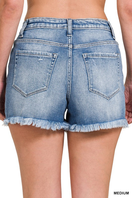 Dames Denim Shorts Met Raw Frayed Hem Medium 2