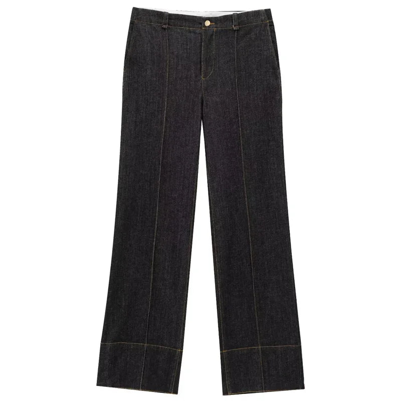 Dames Denim Twee-Piece Set met Lange Mouwen en Flared Broek 6