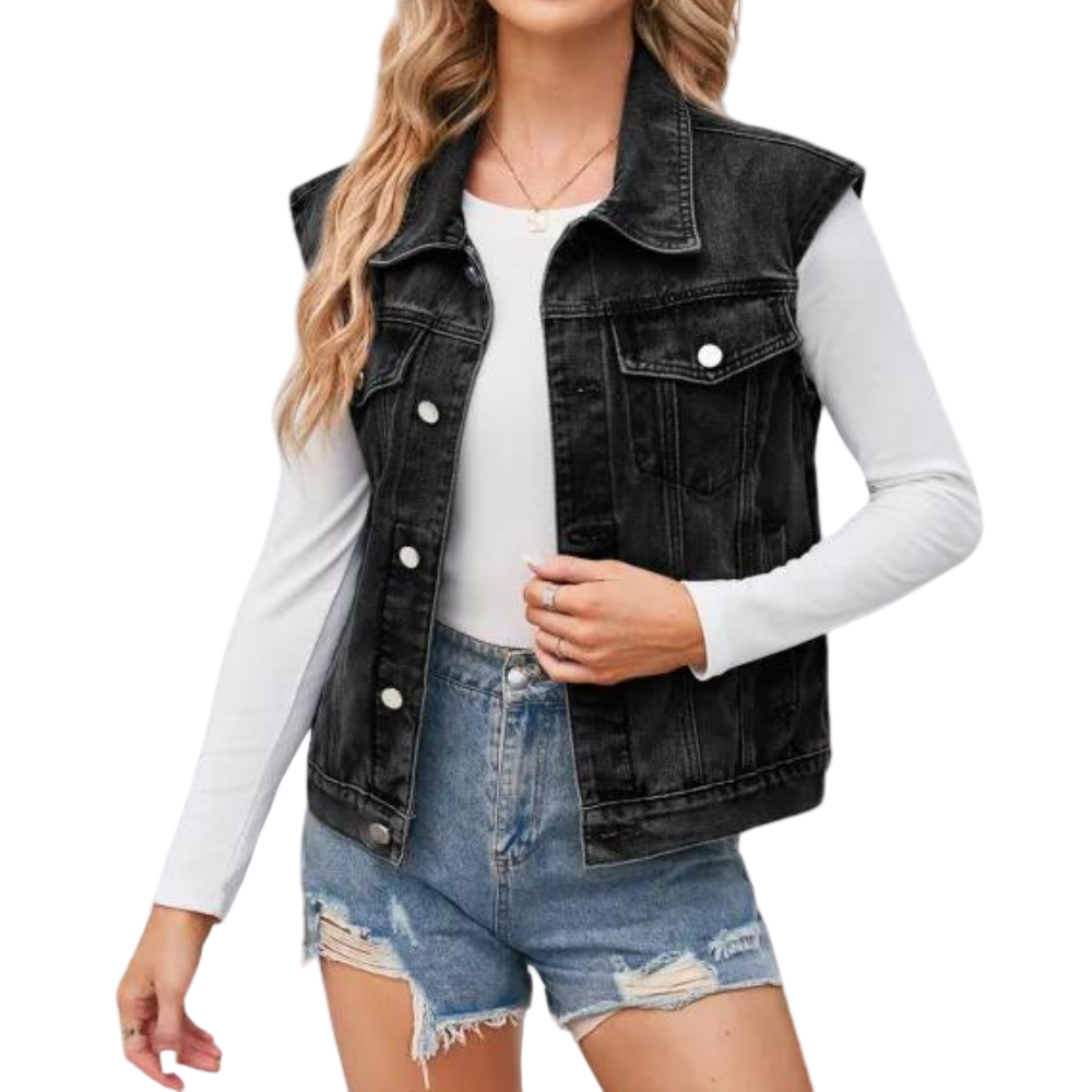 Dames Denim Vest Klassiek Stijl 0