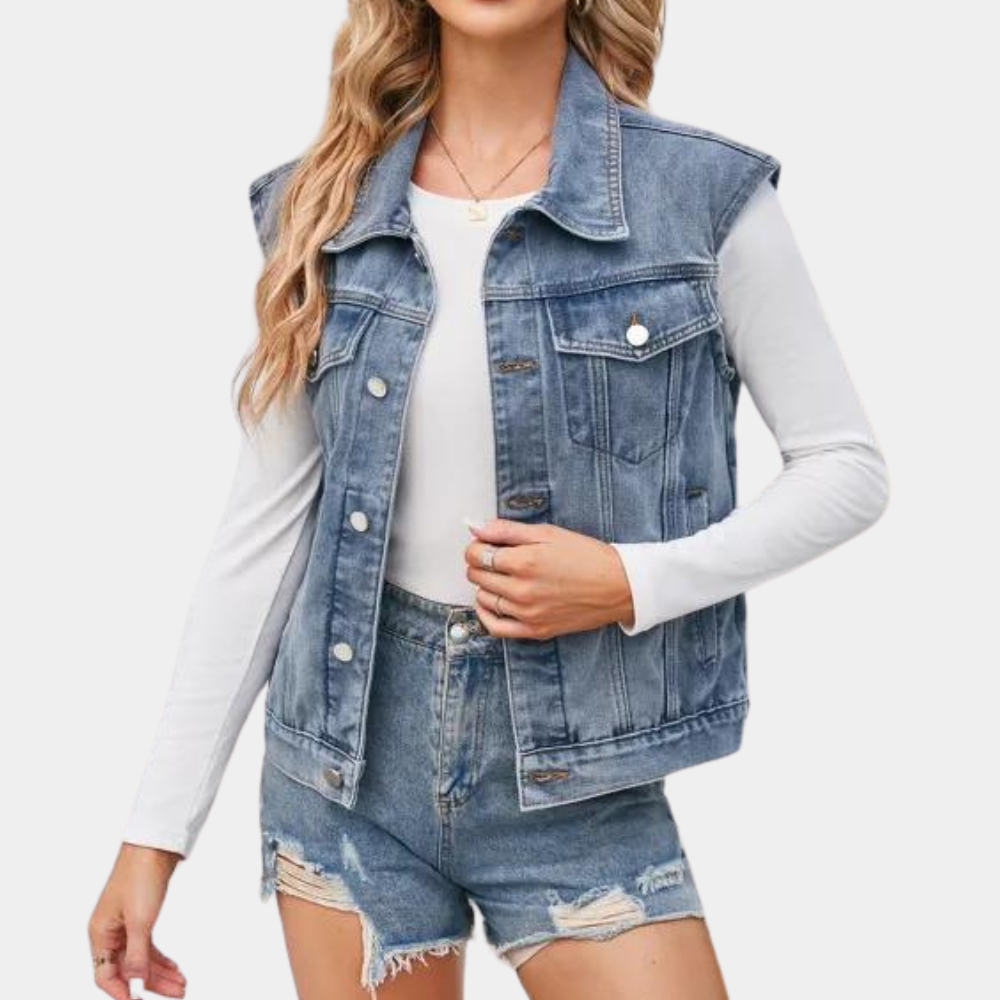 Dames Denim Vest Klassiek Stijl 1