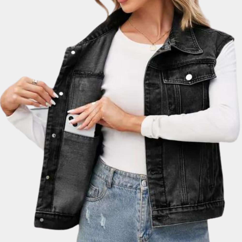 Dames Denim Vest Klassiek Stijl 5