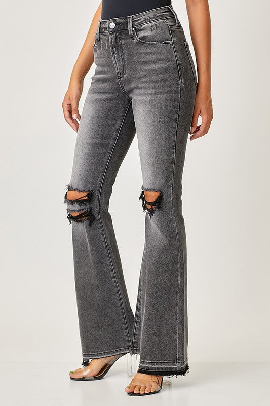 Dames Faded Flair Jeans Zwart 2