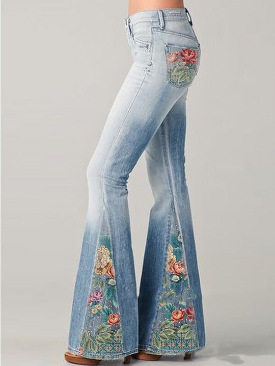Dames Flared Broek Met Bloemenprint 1