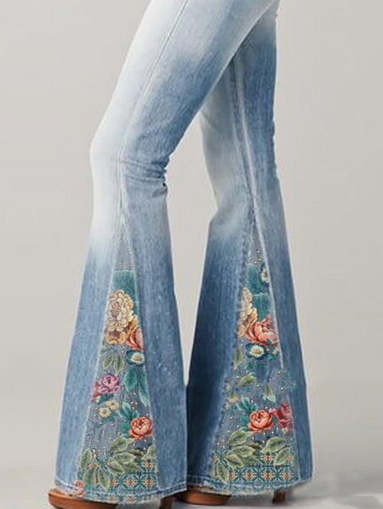 Dames Flared Broek Met Bloemenprint 6