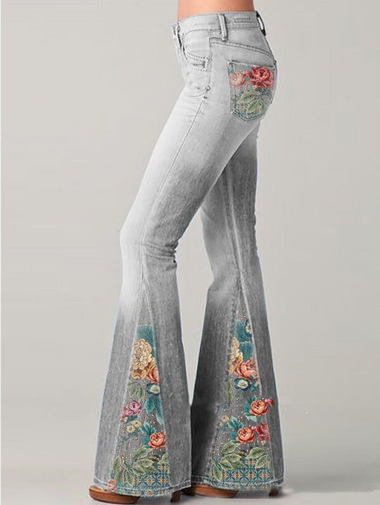 Dames Flared Broek Met Bloemenprint 7