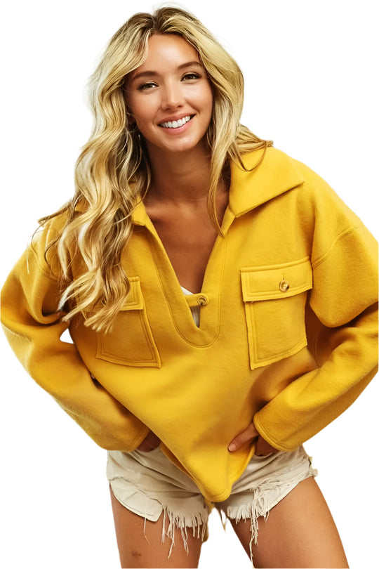Dames Fleece Sweatshirt met Kraag en Flapzakken 0