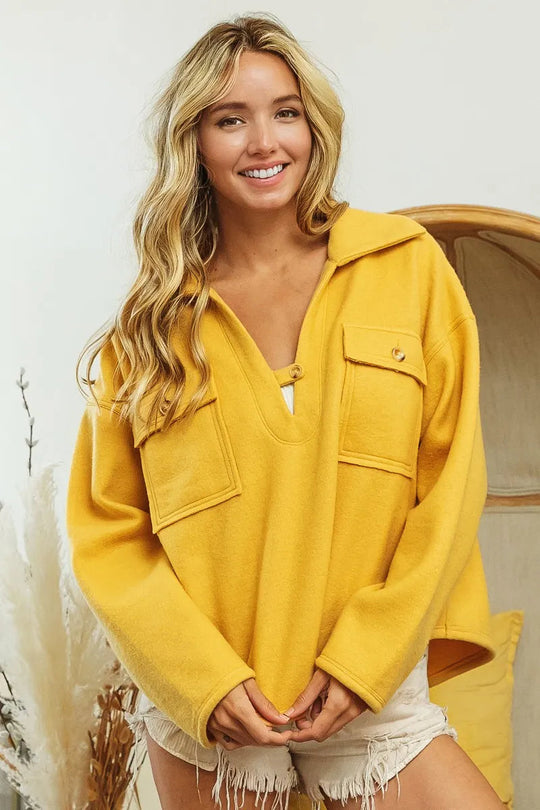 Dames Fleece Sweatshirt met Kraag en Flapzakken 1