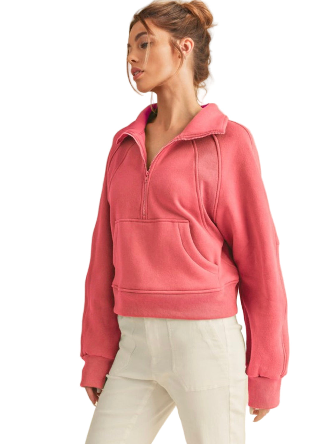 Dames Funnel Neck Half Zip Top Berry 0