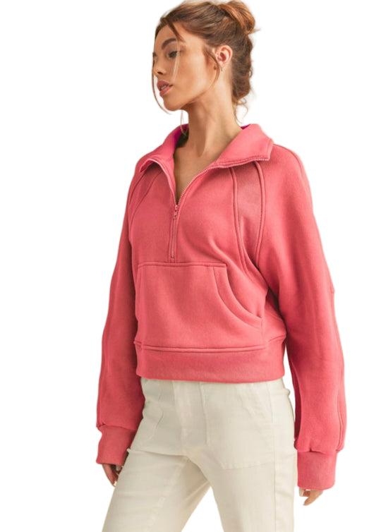 Dames Funnel Neck Half Zip Top Berry 0