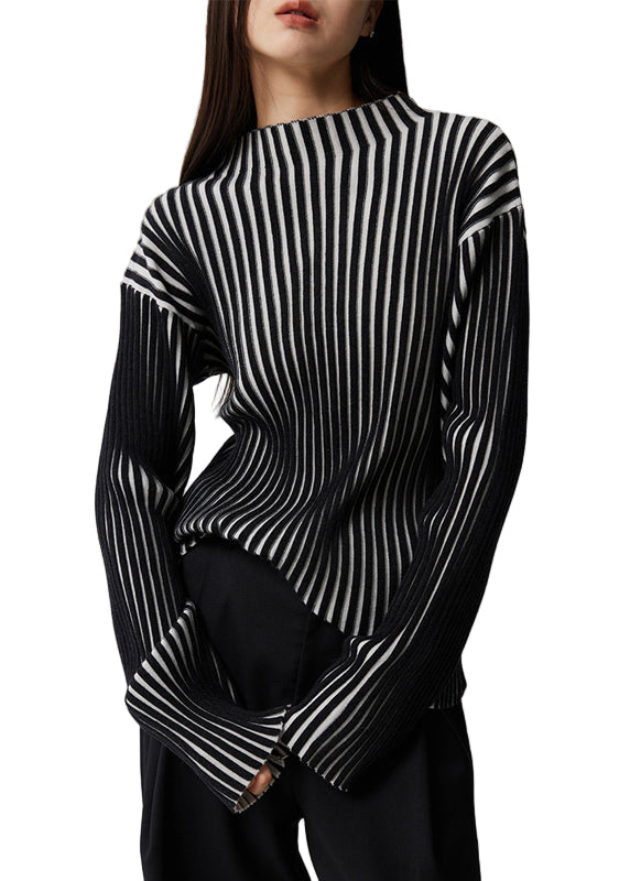 Dames Gebreide Top met Opstaande Kraag en Lange Mouwen 0