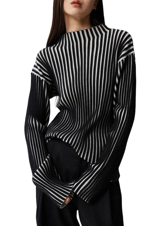 Dames Gebreide Top met Opstaande Kraag en Lange Mouwen 0