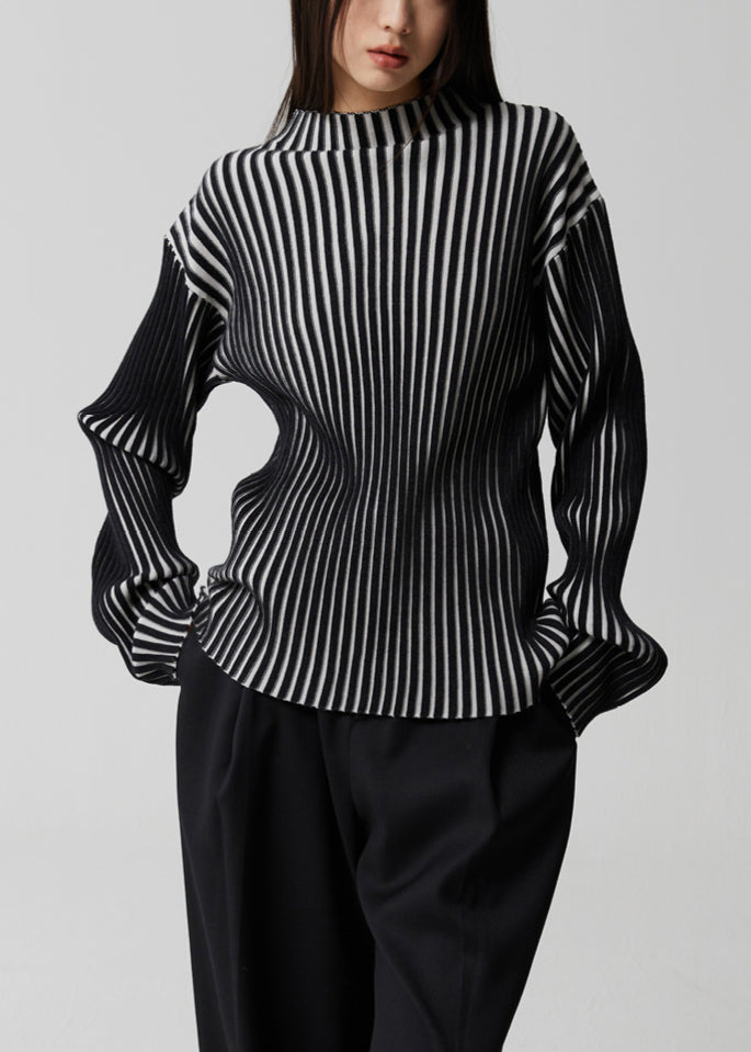 Dames Gebreide Top met Opstaande Kraag en Lange Mouwen 1