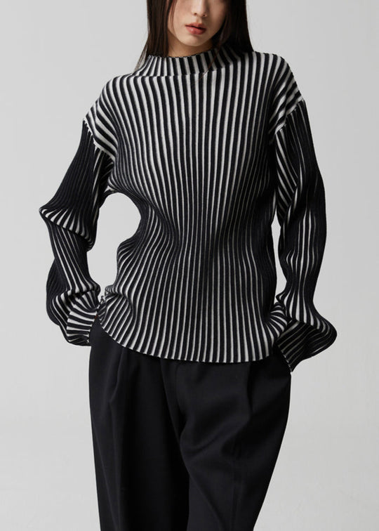 Dames Gebreide Top met Opstaande Kraag en Lange Mouwen 1