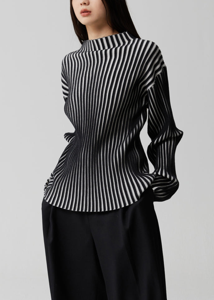 Dames Gebreide Top met Opstaande Kraag en Lange Mouwen 3