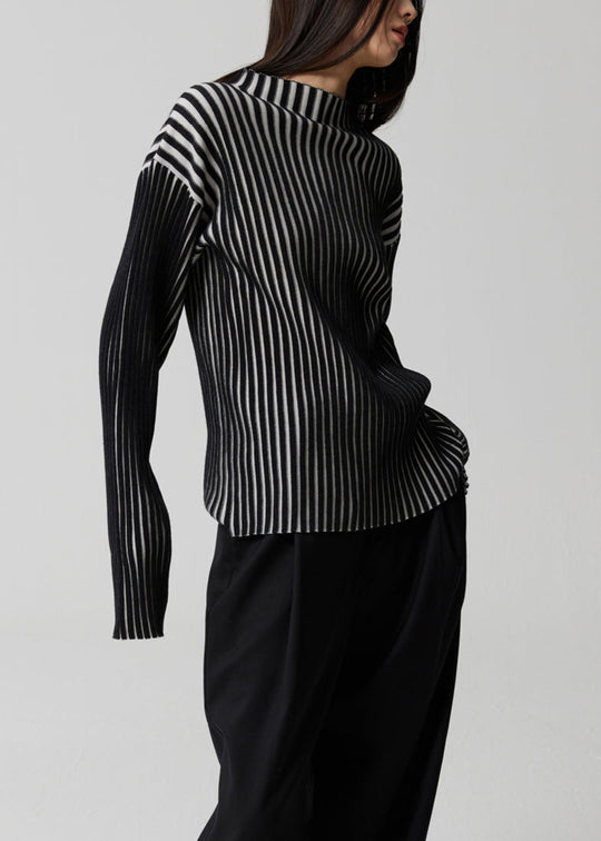 Dames Gebreide Top met Opstaande Kraag en Lange Mouwen 4