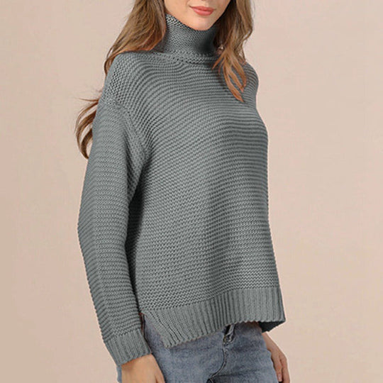 Dames Gebreide Trui Met Turtleneck en Ribbelafwerking 2