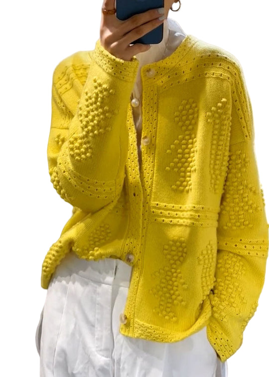 Dames Gebreide Trui met O-hals en Knoopsluiting 0