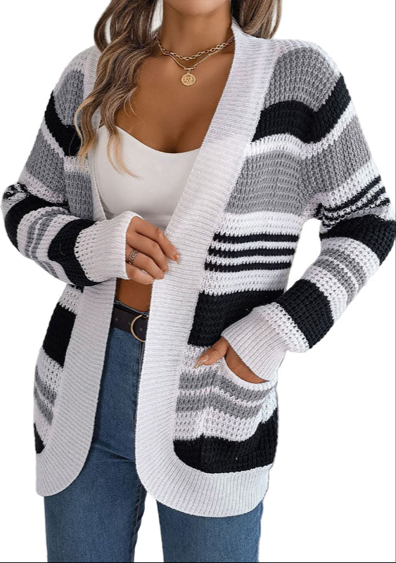 Dames Gestreepte Trui Casual Met Zakken 0