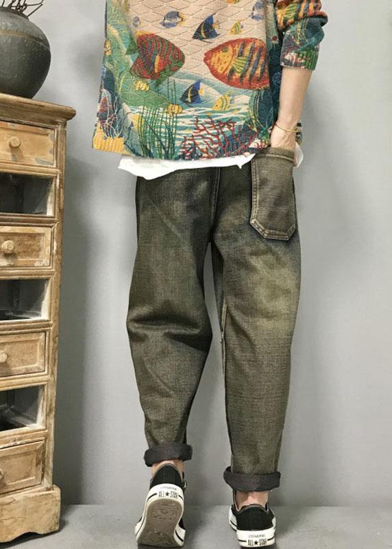 Dames Harem Jeans met Cat Borduursel en Patchwork Casual Style 4