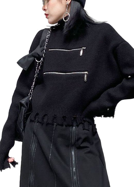 Dames Herfst Sweater met Kwastjes en Ritssluiting 0