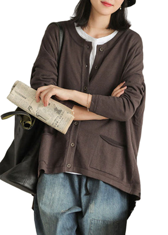 Dames Herfst Sweatervest met Losgebreide Knoopzakken 0