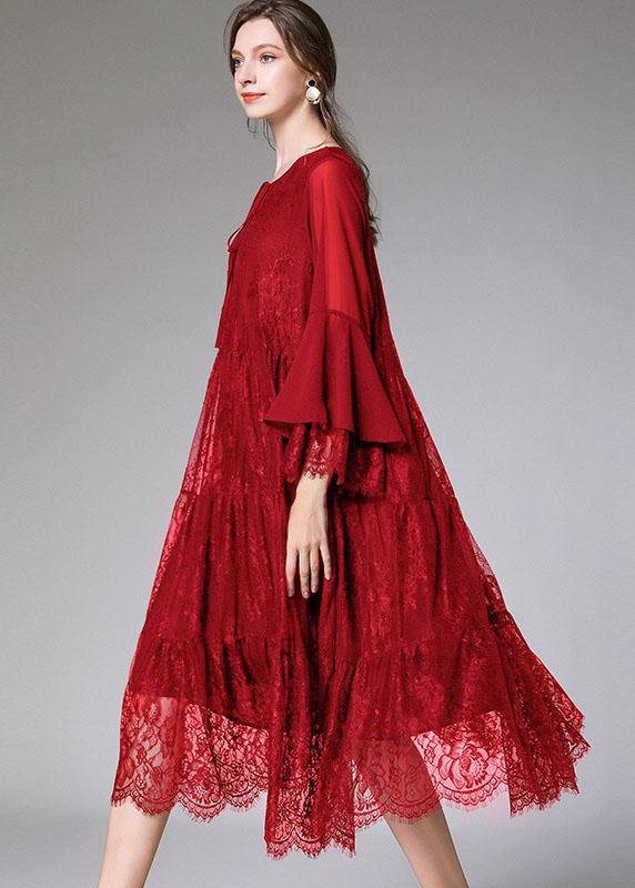 Dames Herfstjurk met Uitlopende Mouwen en Kant 2