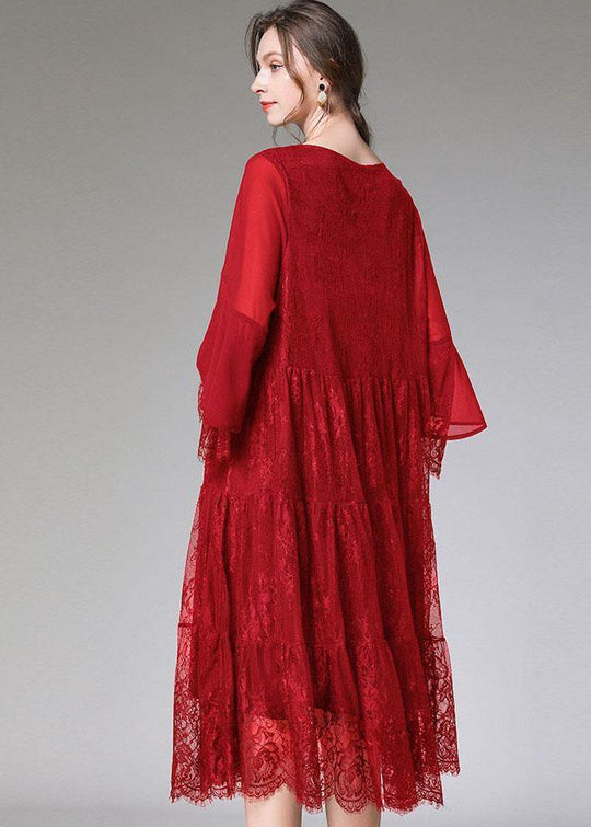 Dames Herfstjurk met Uitlopende Mouwen en Kant 3