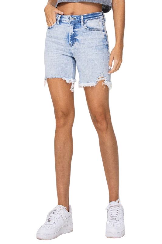 Dames High Rise Midi Shorts Licht Denim 0