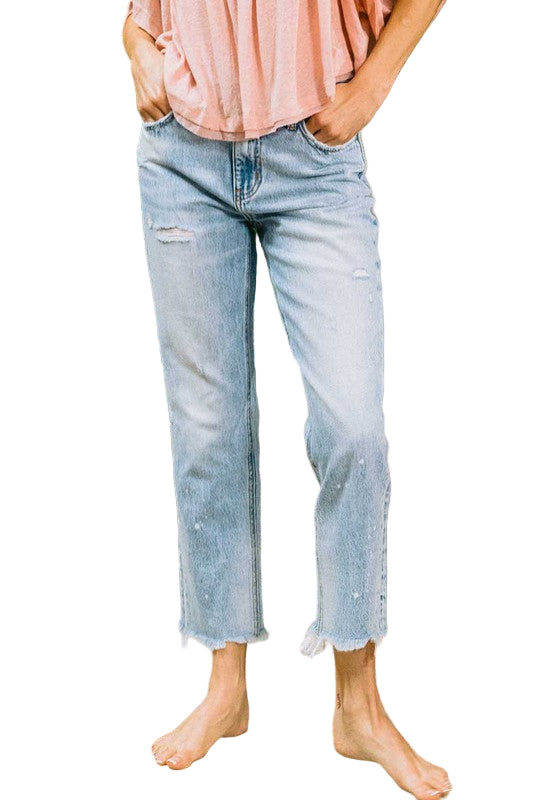 Dames Hoge Taille Ankle Straight Leg Jeans Licht Denim 0
