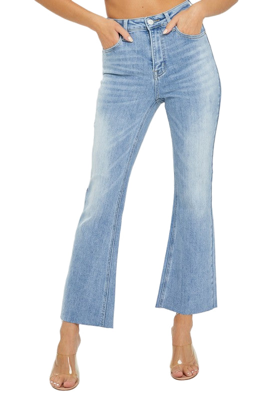 Dames Hoge Taille Crop Flare Licht Denim 0
