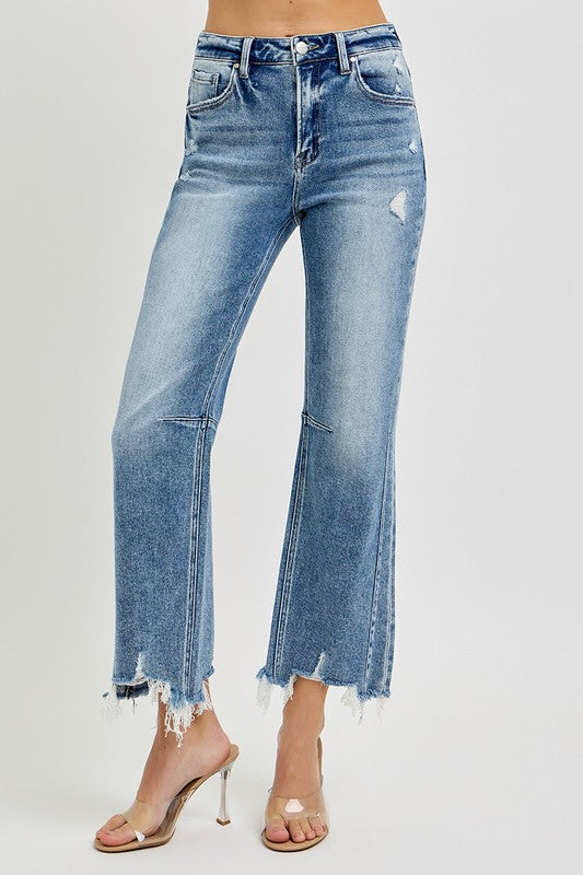Dames Hoge Taille Crop Straight Jeans met Verweerd Zoom 1