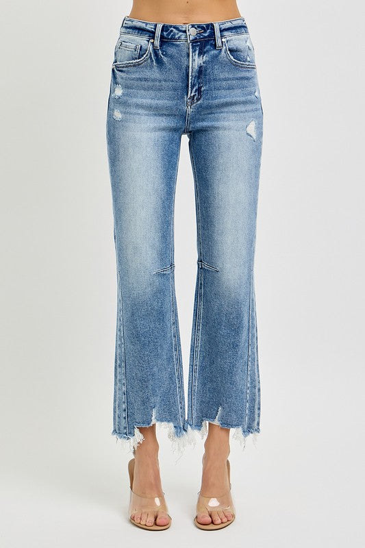 Dames Hoge Taille Crop Straight Jeans met Verweerd Zoom 2