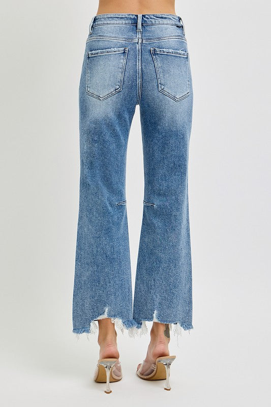 Dames Hoge Taille Crop Straight Jeans met Verweerd Zoom 4