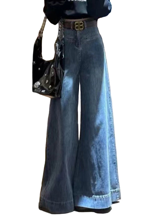Dames Hoge Taille Denim Broek met Wijde Pijpen 0