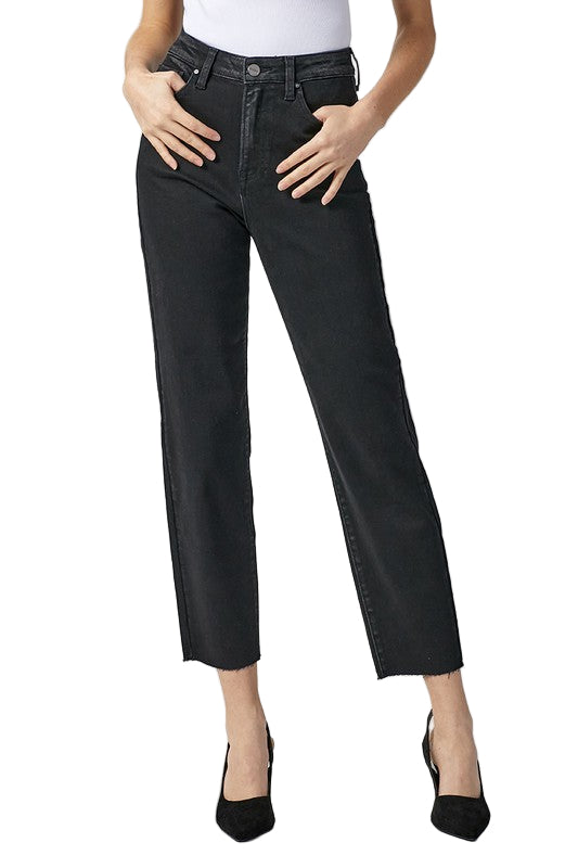 Dames Hoge Taille Mom Fit Jeans Gewassen Zwart 0