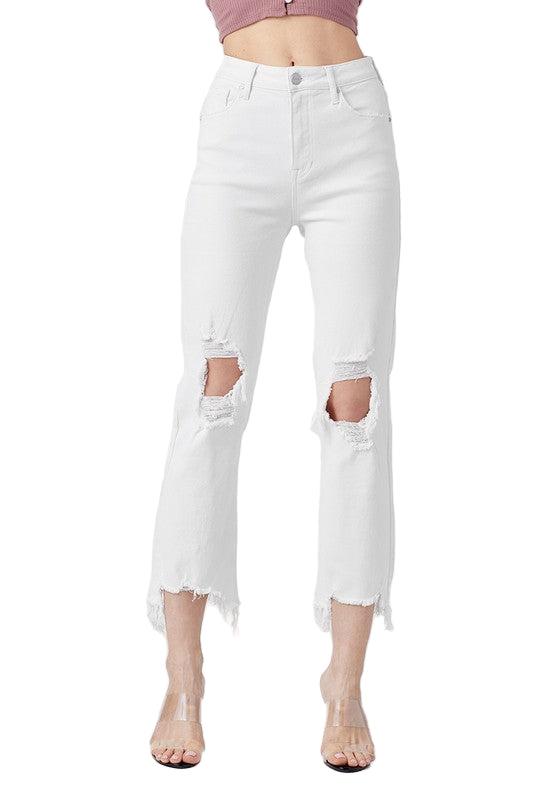 Dames Hoge Taille Rechte Crop Jeans 0