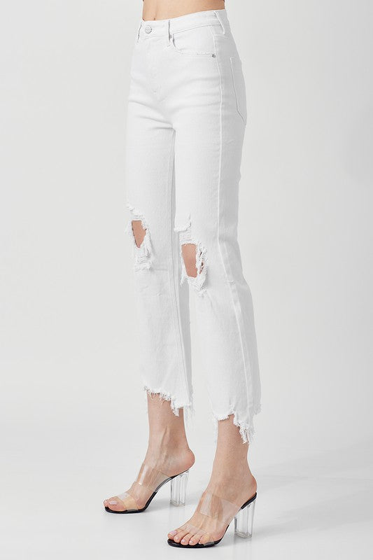 Dames Hoge Taille Rechte Crop Jeans 1