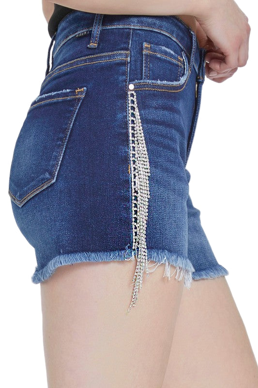 Dames Hoge Taille Shorts met Strass Franje 0