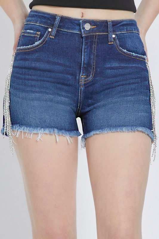 Dames Hoge Taille Shorts met Strass Franje 1