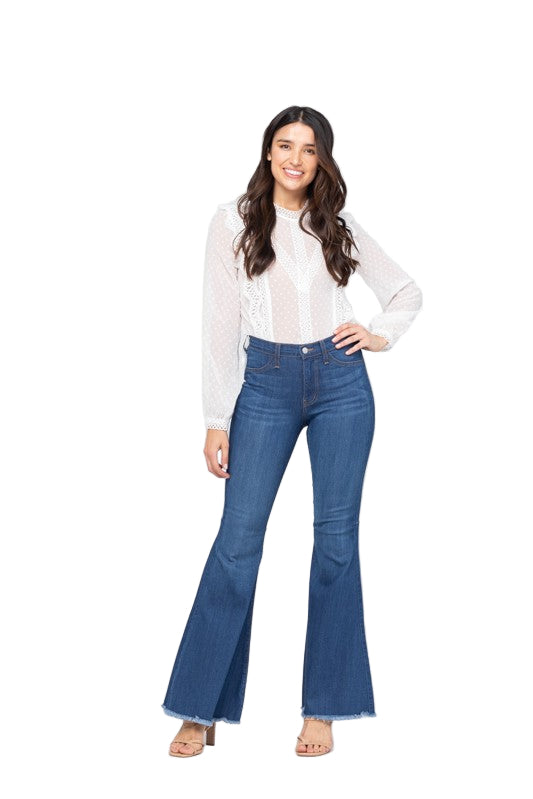 Dames Hoge Taille Super Flare Jeans Medium Blauw 0