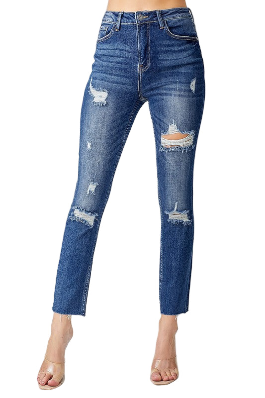 Dames Hoge Taille Versleten Relaxed Skinny Jeans 0