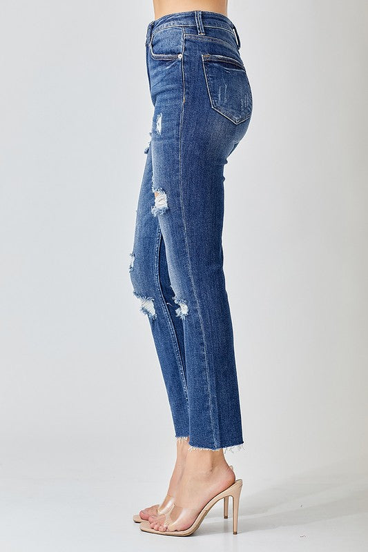 Dames Hoge Taille Versleten Relaxed Skinny Jeans 2
