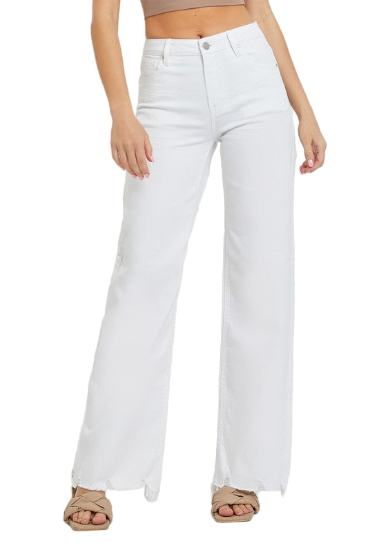 Dames Hoge Taille Wijde Jeans Wit 0