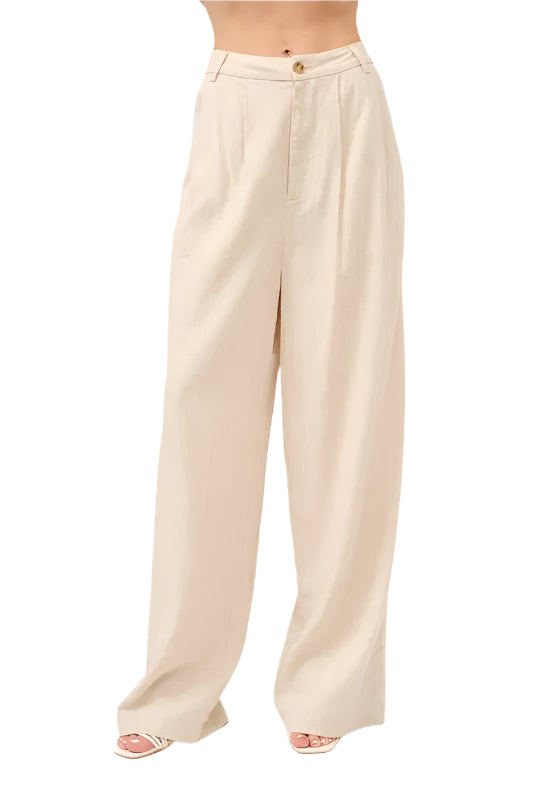 Dames Hoge Taille Wijde Pantalon van Linnenmix 0