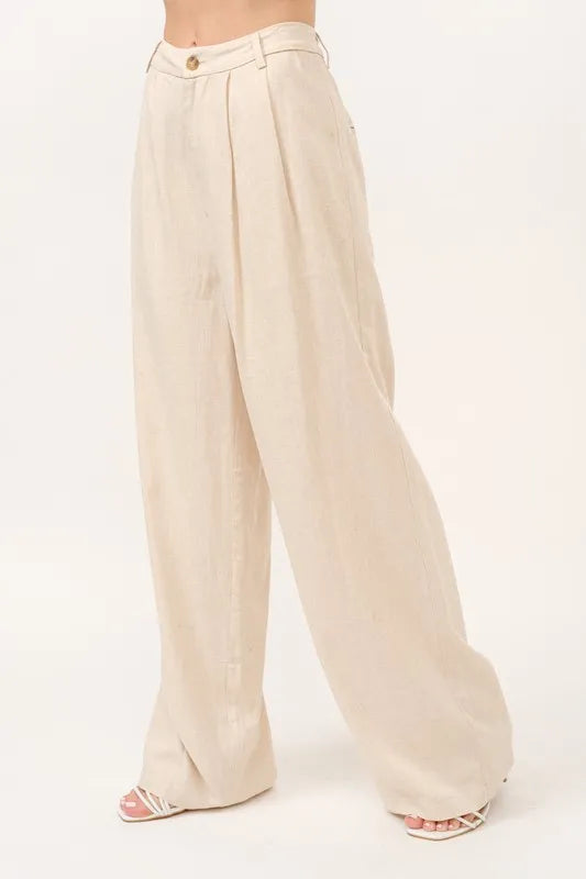 Dames Hoge Taille Wijde Pantalon van Linnenmix 2